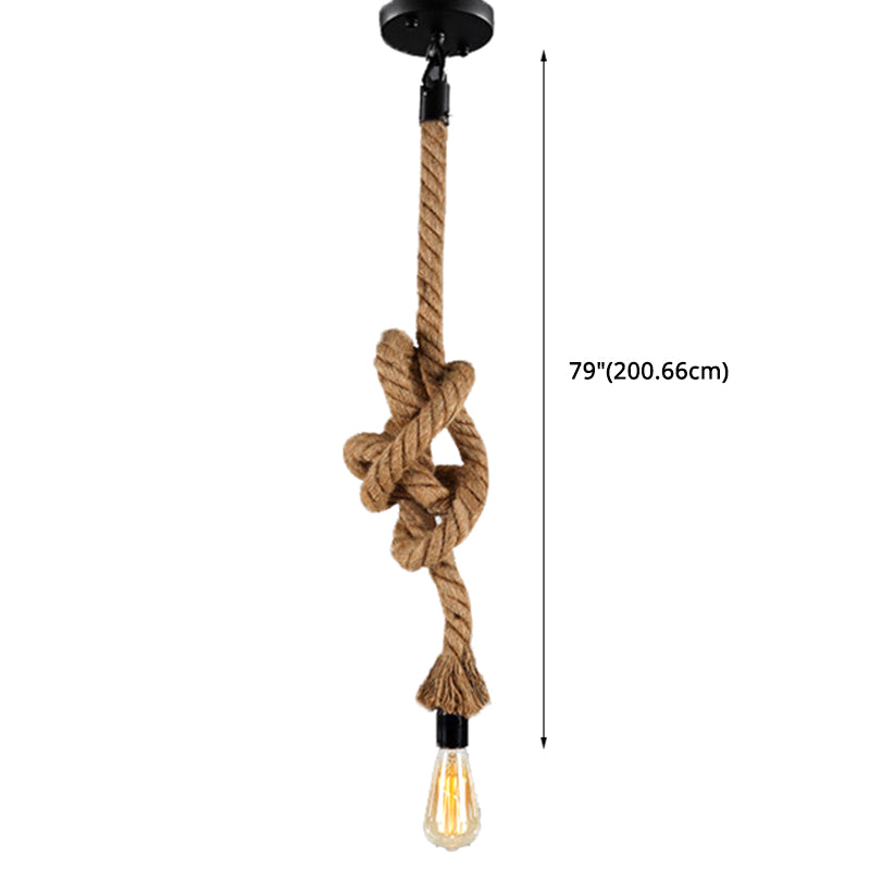 DIY Adjustable Hemp Rope Hanging Light Retro Industrial Single Bare Bulb Lighting Fixture for Bar Counter Farmhouse
