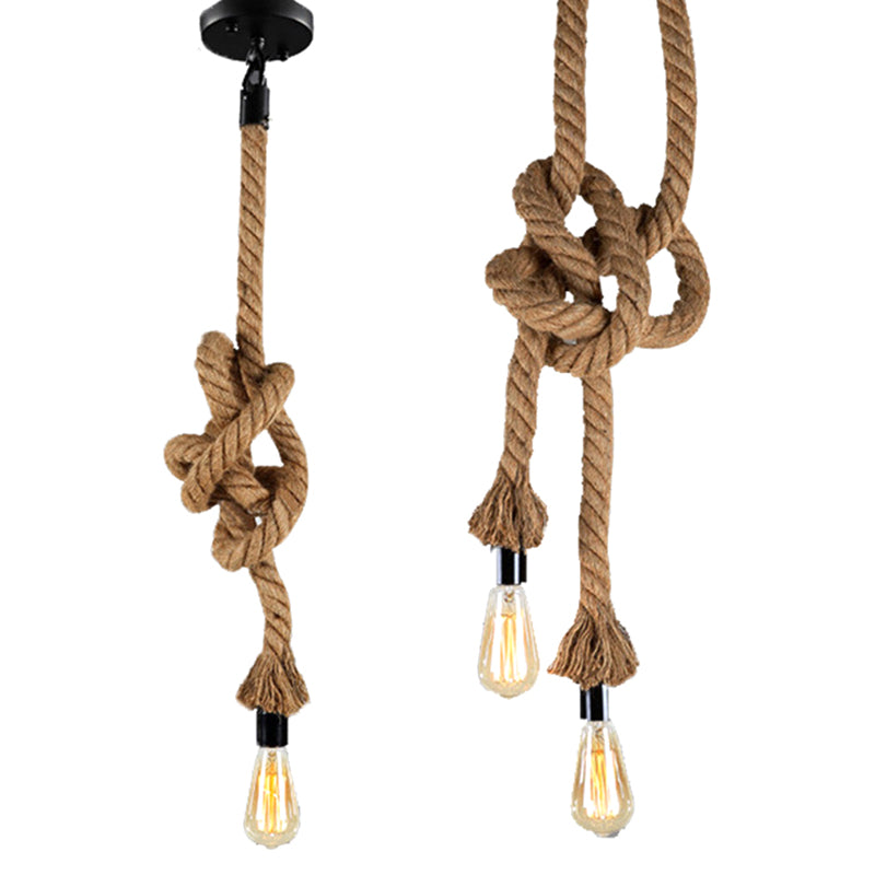 DIY Adjustable Hemp Rope Hanging Light Retro Industrial Single Bare Bulb Lighting Fixture for Bar Counter Farmhouse