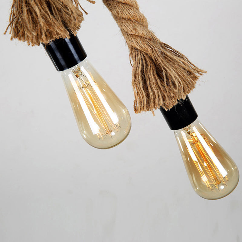 DIY Adjustable Hemp Rope Hanging Light Retro Industrial Single Bare Bulb Lighting Fixture for Bar Counter Farmhouse