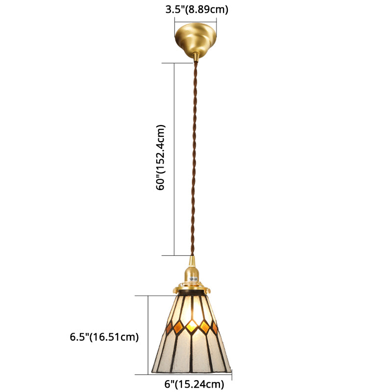 Stained Glass Shade Tiffany Hanging Light Brass Bedroom Mini Pendant Lamp with 63" Hanging Wire