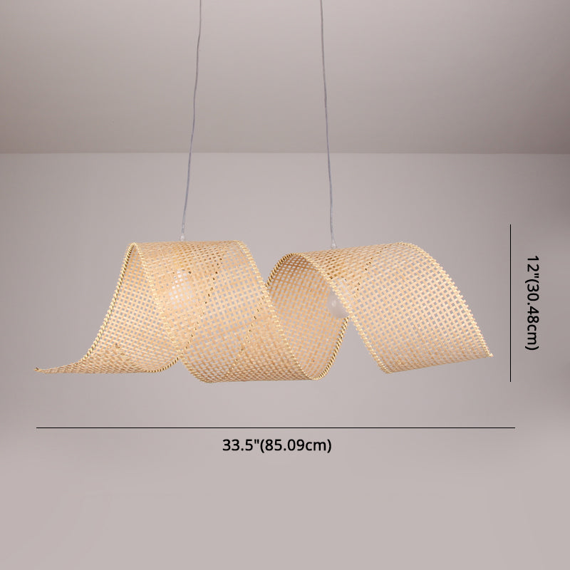 33.5" Width Twist Suspension Pendant Asian Style Bamboo 2-Light Flaxen Hanging Light