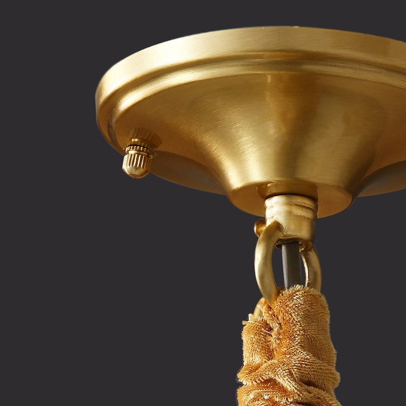 Elegant Dome Flower Shade Pendant Light Hammered Frosted Glass 1 Light Brass Hanging Light for Living Room