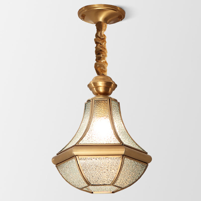 Colonial Style Brass Hanging Light Glass Jar Shade Single Bulb Decorative Pendant Lighting Fixture for Bedroom