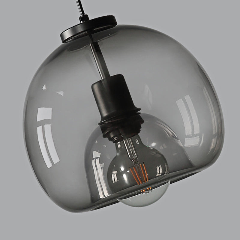 Smoke Grey Double Glass Shade Suspension Pendant 9 Inch Wide Modern Style Lighting Fixture for Bar