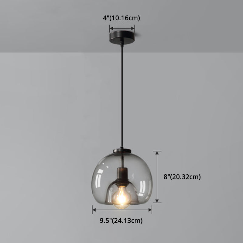 Smoke Grey Double Glass Shade Suspension Pendant 9 Inch Wide Modern Style Lighting Fixture for Bar