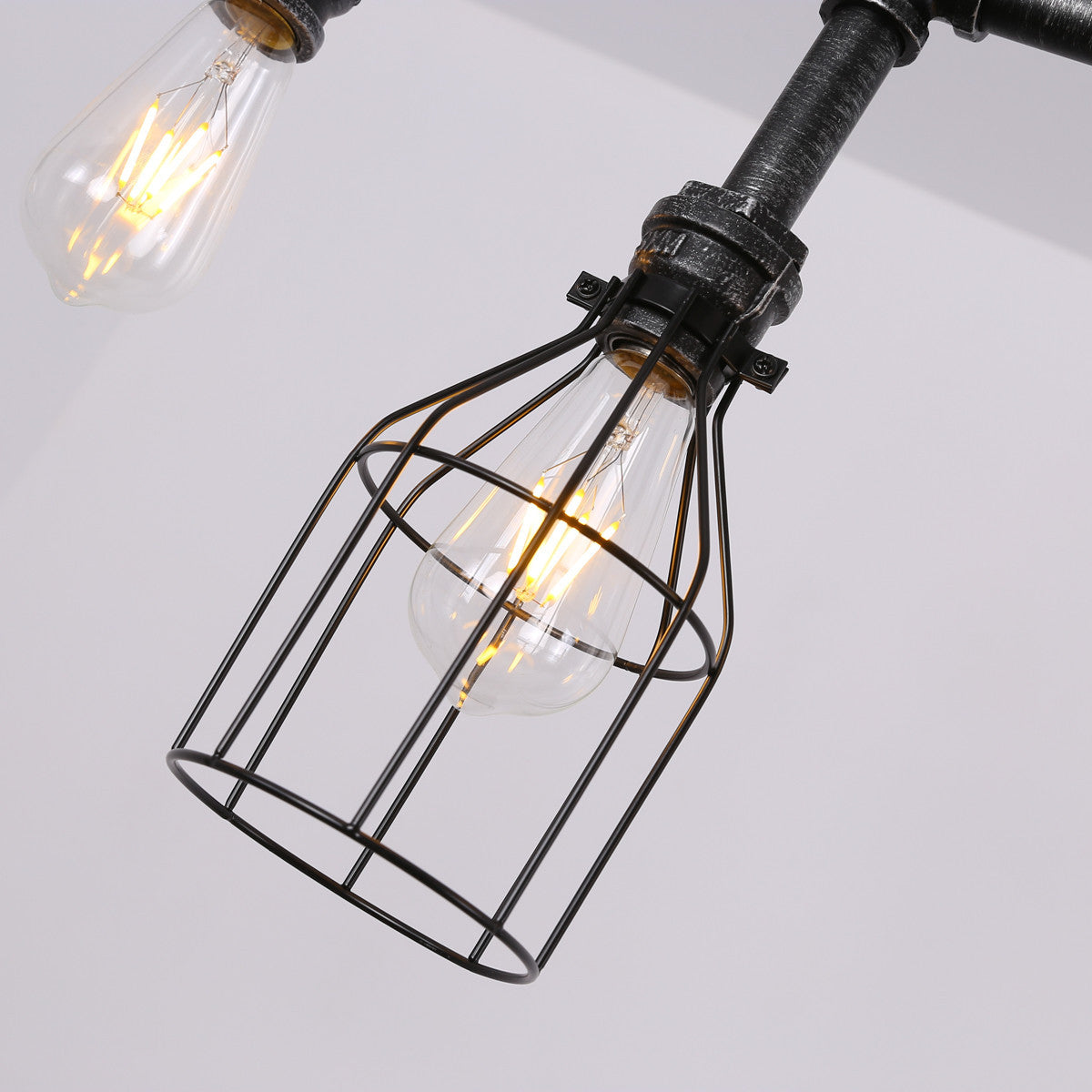Pipe and Gauge Metal Island Lighting Industrial 5 Lights Restaurant Suspension Light with Cage in Black
