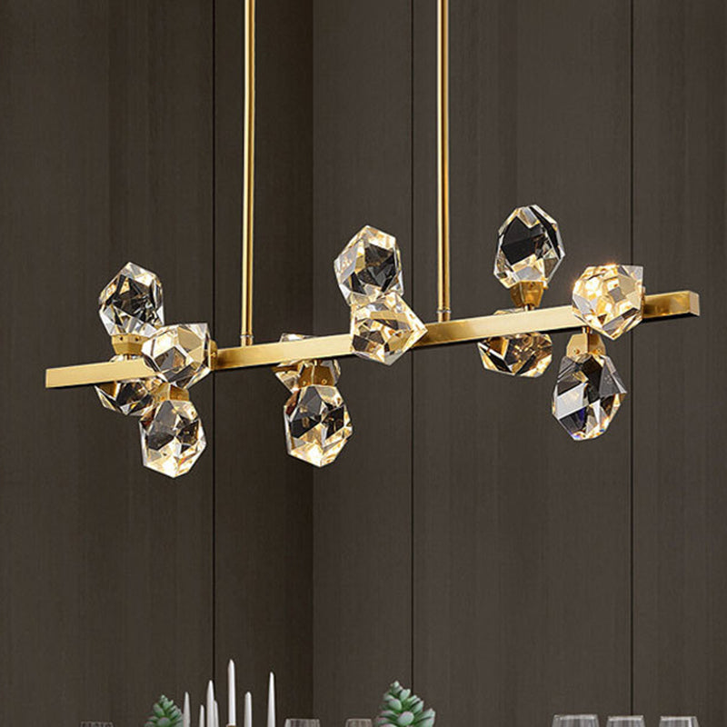 Brass LED Gemstone Hanging Light Minimalist Crystal Island Lighting for Dining Room