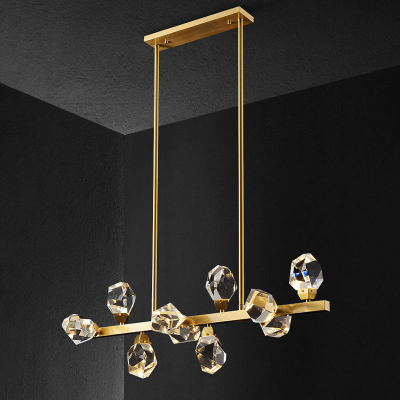 Brass LED Gemstone Hanging Light Minimalist Crystal Island Lighting for Dining Room