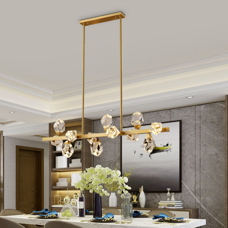 Brass LED Gemstone Hanging Light Minimalist Crystal Island Lighting for Dining Room