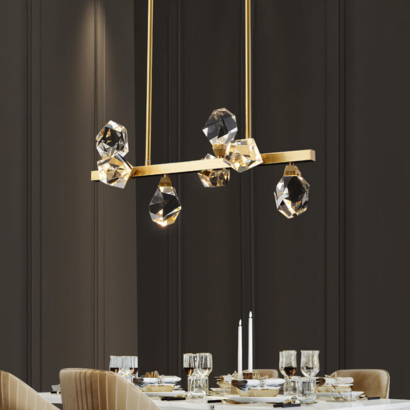 Brass LED Gemstone Hanging Light Minimalist Crystal Island Lighting for Dining Room