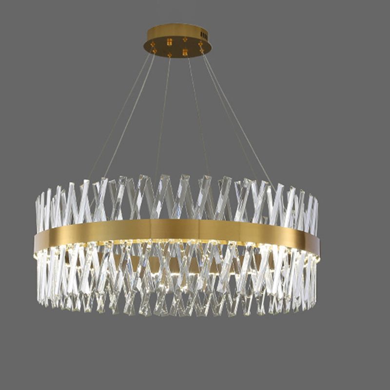 Postmodern Simple Geometric Pendant Light K9 Crystal Strip Bedroom LED Island Light in Gold