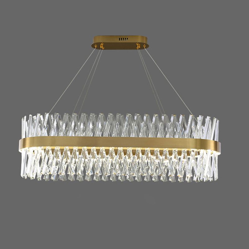 Postmodern Simple Geometric Pendant Light K9 Crystal Strip Bedroom LED Island Light in Gold