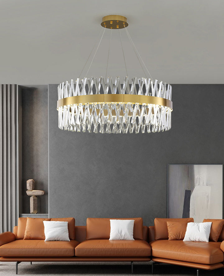 Postmodern Simple Geometric Pendant Light K9 Crystal Strip Bedroom LED Island Light in Gold