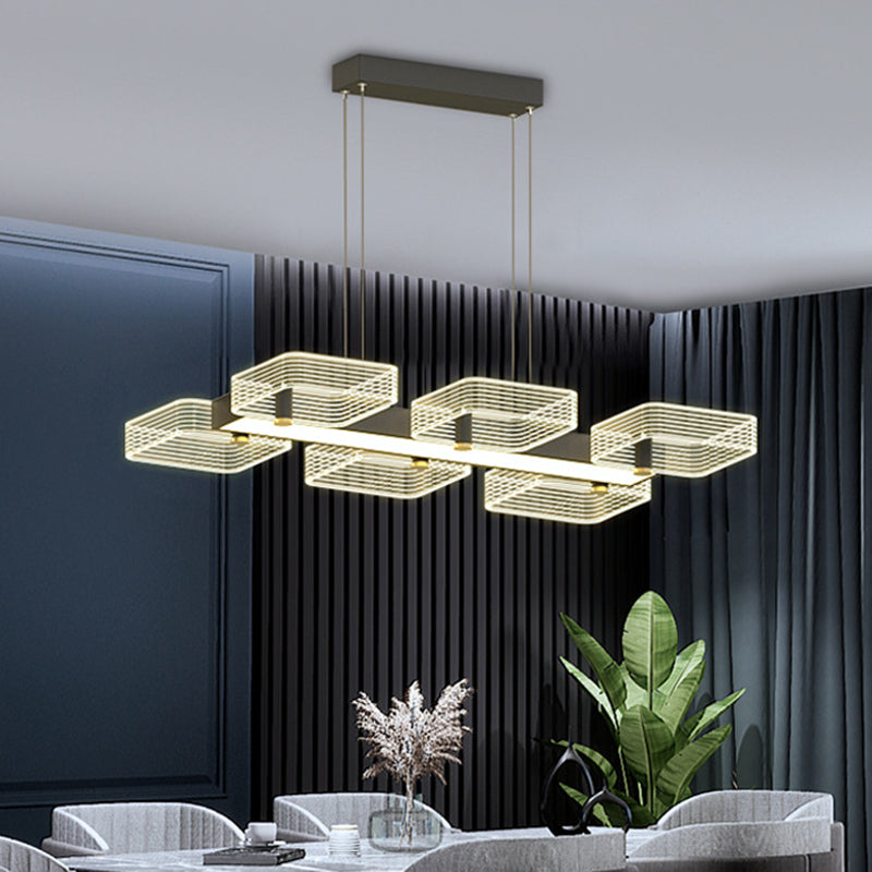 Squares Island Lighting Fixture Modern Acrylic Dining Room Suspension Light in Black
