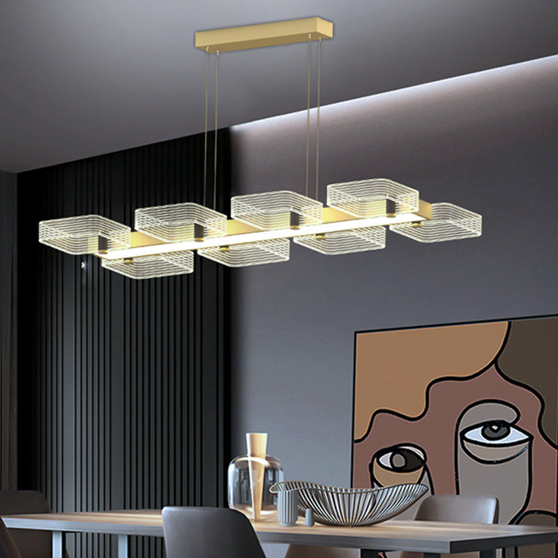 Squares Island Lighting Fixture Modern Acrylic Dining Room Suspension Light in Black