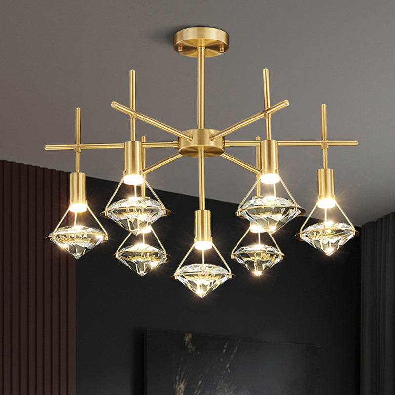 Crystal Diamond Island Lighting Postmodern Gold Finish LED Pendant Light Fixture