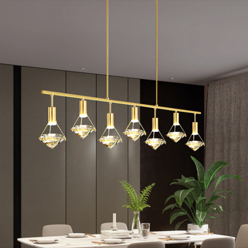 Crystal Diamond Island Lighting Postmodern Gold Finish LED Pendant Light Fixture