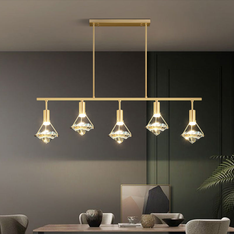Crystal Diamond Island Lighting Postmodern Gold Finish LED Pendant Light Fixture