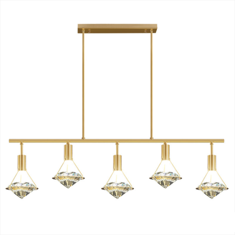 Crystal Diamond Island Lighting Postmodern Gold Finish LED Pendant Light Fixture