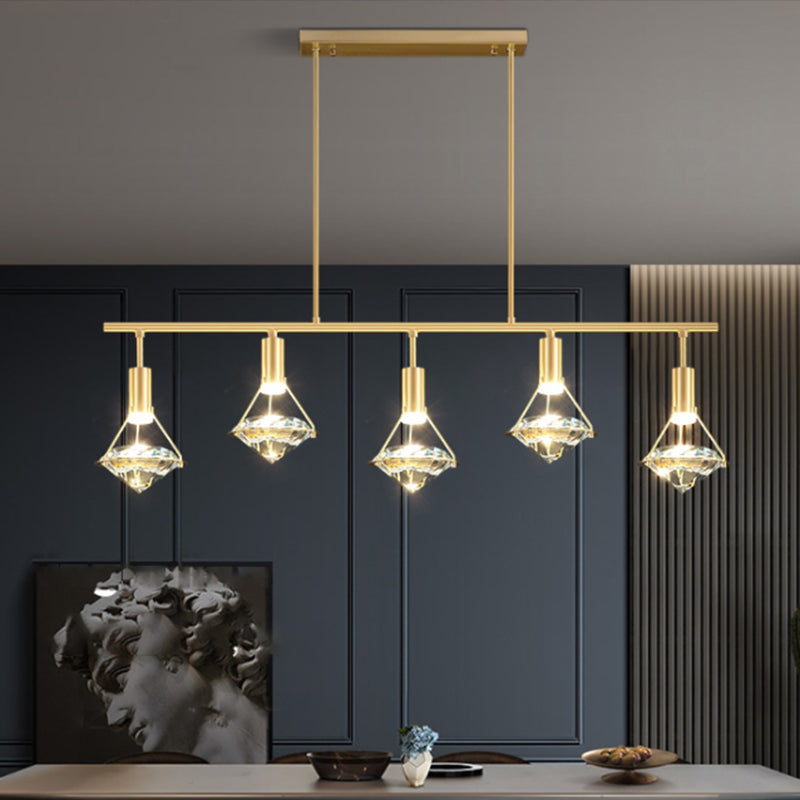 Crystal Diamond Island Lighting Postmodern Gold Finish LED Pendant Light Fixture
