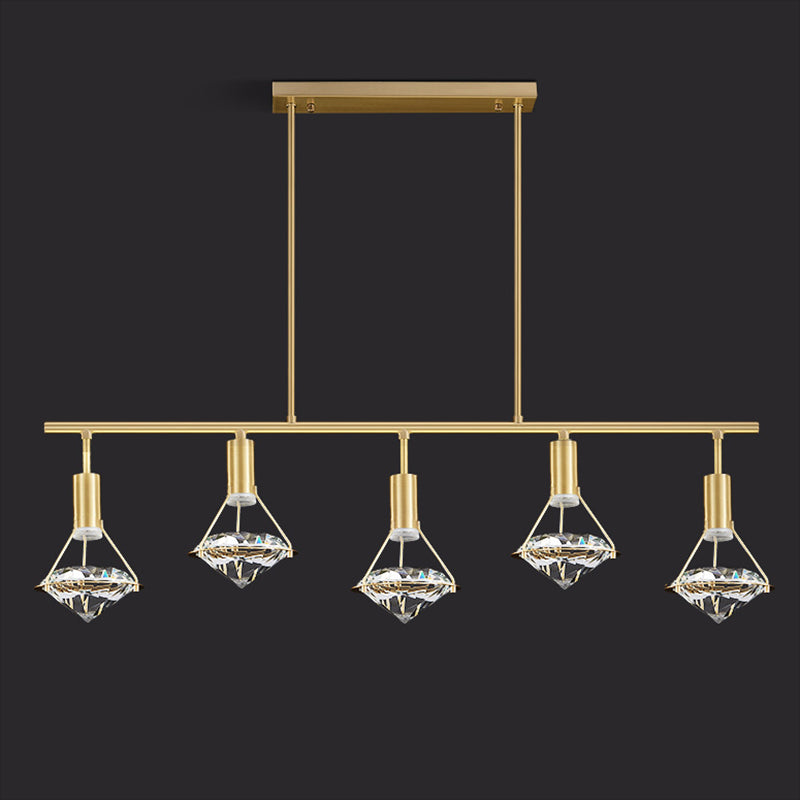 Crystal Diamond Island Lighting Postmodern Gold Finish LED Pendant Light Fixture