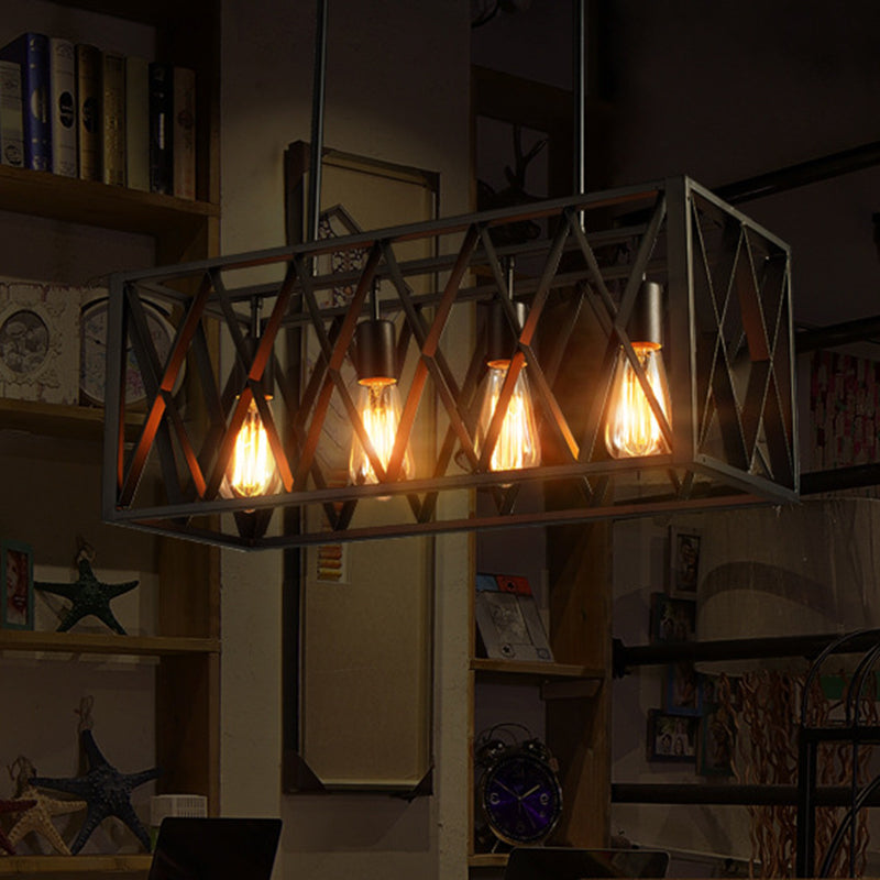 Rectangular Island Light Industrial Style Industrial Ironwork Lighting for Bar