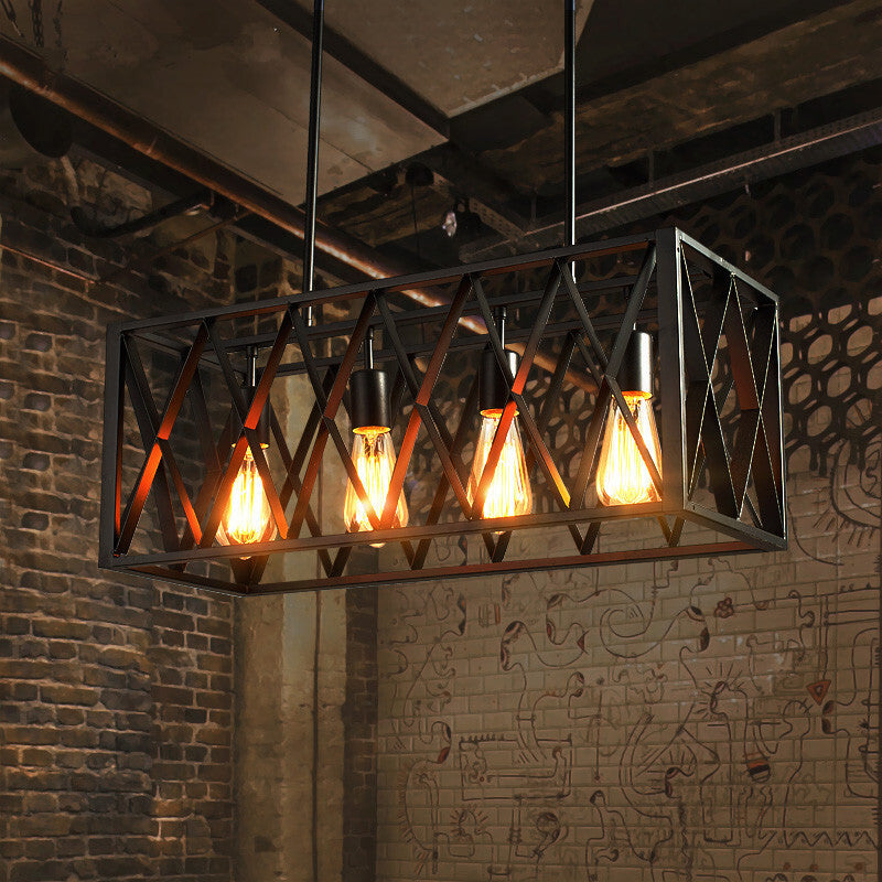 Rectangular Island Light Industrial Style Industrial Ironwork Lighting for Bar