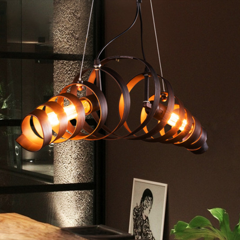 Iluminación de la isla de metal espiral estilo industrial de estilo industrial lámpara colgante de barra de café en óxido