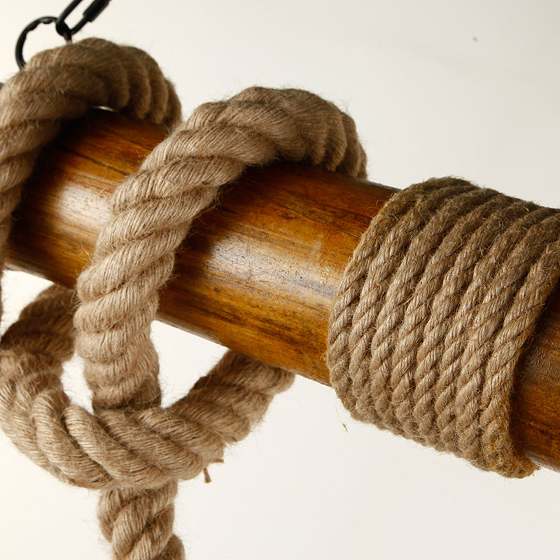 3-Light Hemp Rope Island Pendant Countryside Beige Shaded Restaurant Suspension Light