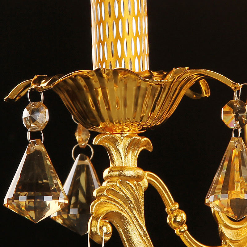 Gold Candelabra Wall Mount Light Traditional Metal 3 Heads Bedroom Sconce Light with Diamond Shape Crystal Decoration