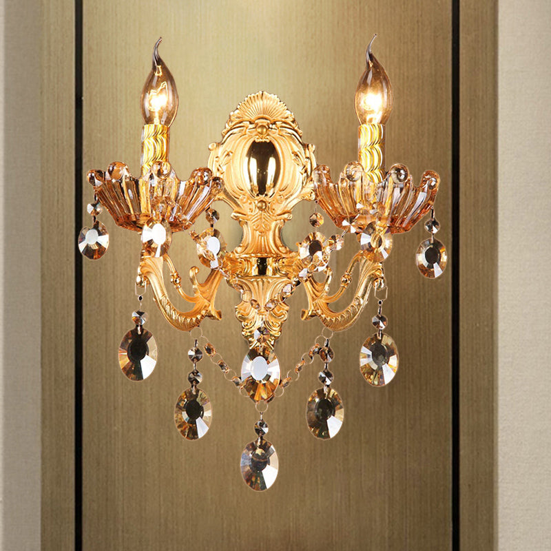 Brass Candelabra Sconce Light Metal tradizionale Metal 2 teste Soggiorno Monte Affronta della parete con accento di caduta di cristallo