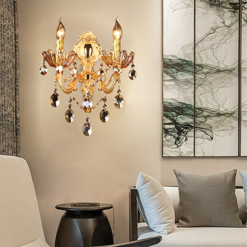 Brass Candelabra Sconce Light Metal tradizionale Metal 2 teste Soggiorno Monte Affronta della parete con accento di caduta di cristallo