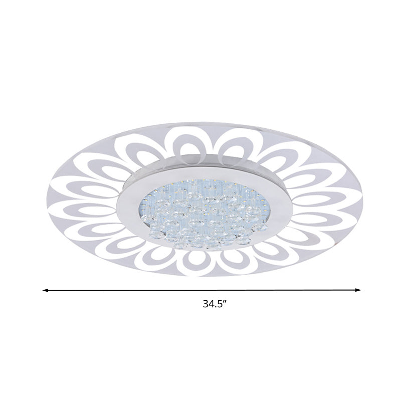 16.5"/20.5"/24.5" W LED Round Flush Light Fixture Modern Style White Crystal Flush Mount Lighting in Warm/White/Natural Light