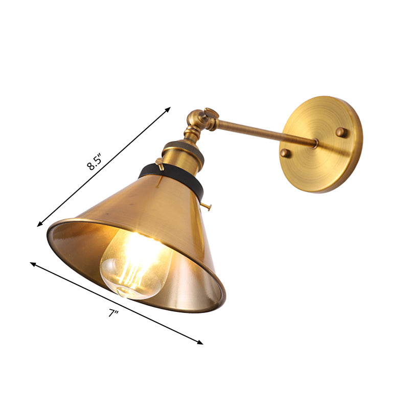 Rotatable Barn/Cone Shade Wall Lamp Industrial Style Metal 1 Head Wall Lighting Fixture in Brass for Kitchen