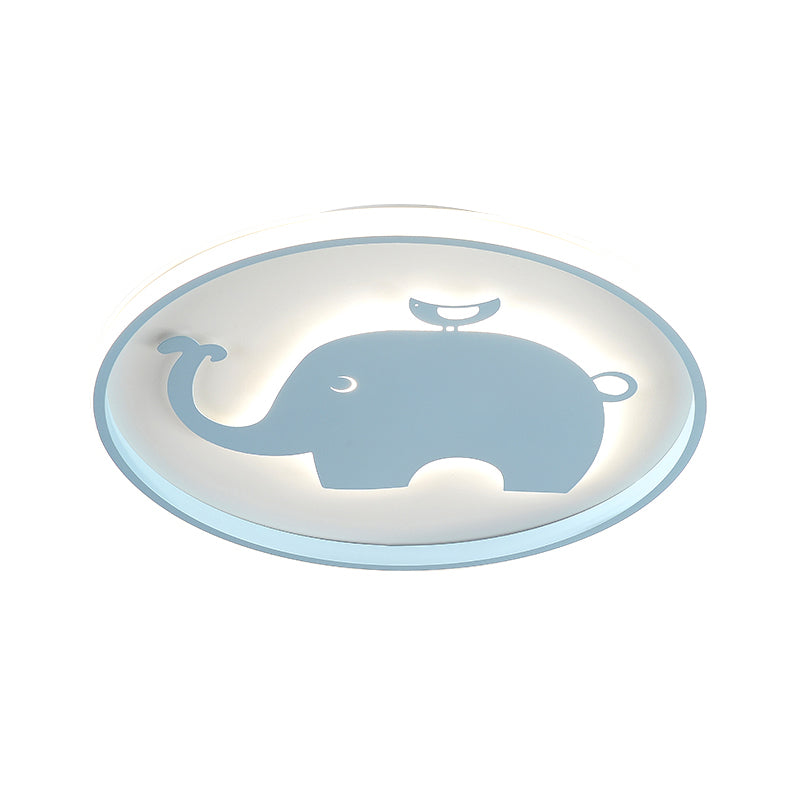 Ring-Flush-Lampe mit blau/rosa Pferd/Elefant-Design, Metall-LED-Cartoon-Deckenleuchte für Kinder