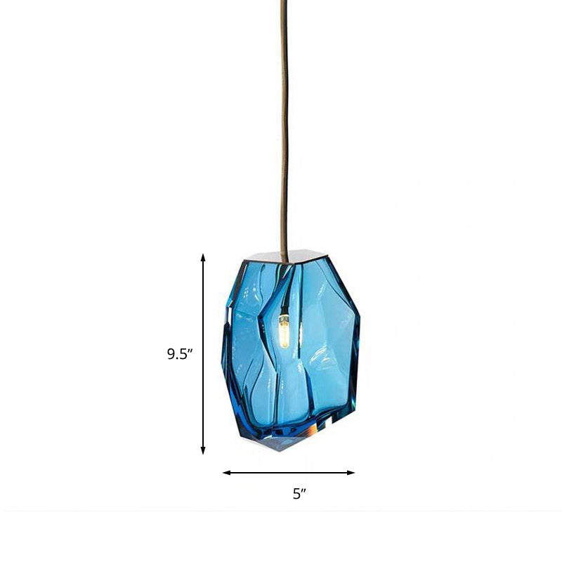 Gem Pendant Light Fixture Contemporary Blue Glass 1 Head Bedroom Hanging Ceiling Light