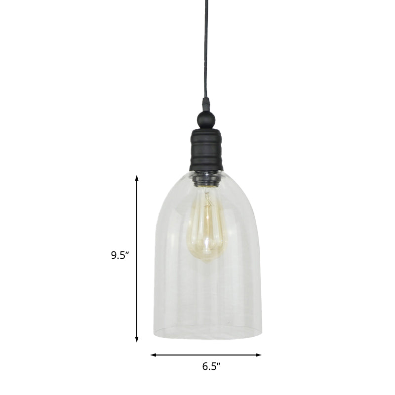 Vidrio transparente DOME ALAGADO Luz colgante lámpara modernismo 1 cabeza de techo de colgante negro