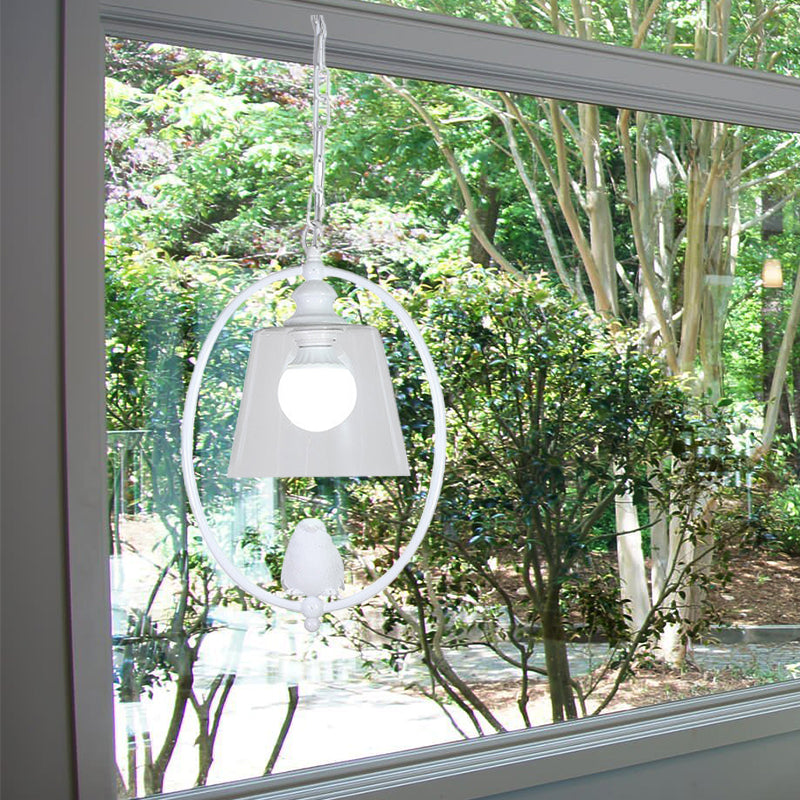 Oval Hanging Lamp Kit Nordic Metal 1 Head White/Black Pendant Ceiling Light with Barrel Clear Glass Shade