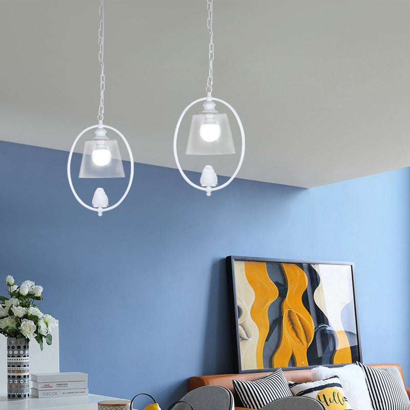 Oval Hanging Lamp Kit Nordic Metal 1 Head White/Black Pendant Ceiling Light with Barrel Clear Glass Shade