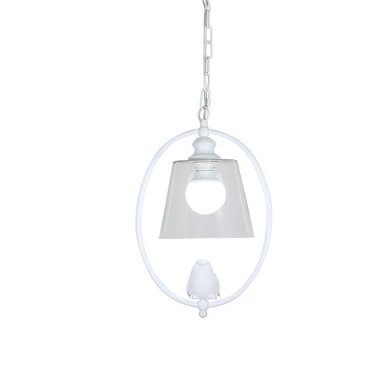 Oval Hanging Lamp Kit Nordic Metal 1 Head White/Black Pendant Ceiling Light with Barrel Clear Glass Shade