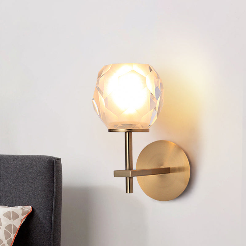 Faceted Globe Shade Wall Lamp Modern Stylish Clear Glass 1 Light Golden Wall Mounted Light for Hallway