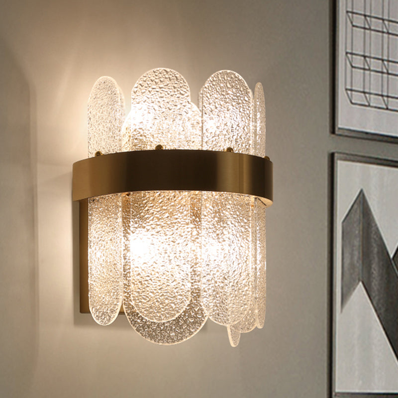 4 Heads Bedroom Wall Lamp Modern Style Golden Wall Lighting Sconce with Oval-Shape Clear Hammered Glass