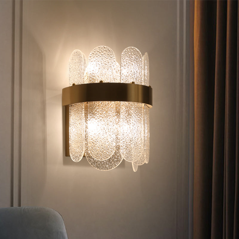 4 Heads Bedroom Wall Lamp Modern Style Golden Wall Lighting Sconce with Oval-Shape Clear Hammered Glass