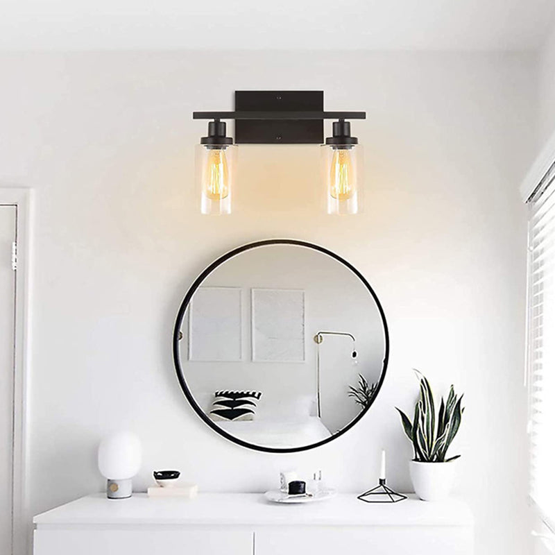 Industrial Style Wall Mounted Lamp 2 Heads Vanity Lamp in Pure Glass Shade for Bathroom