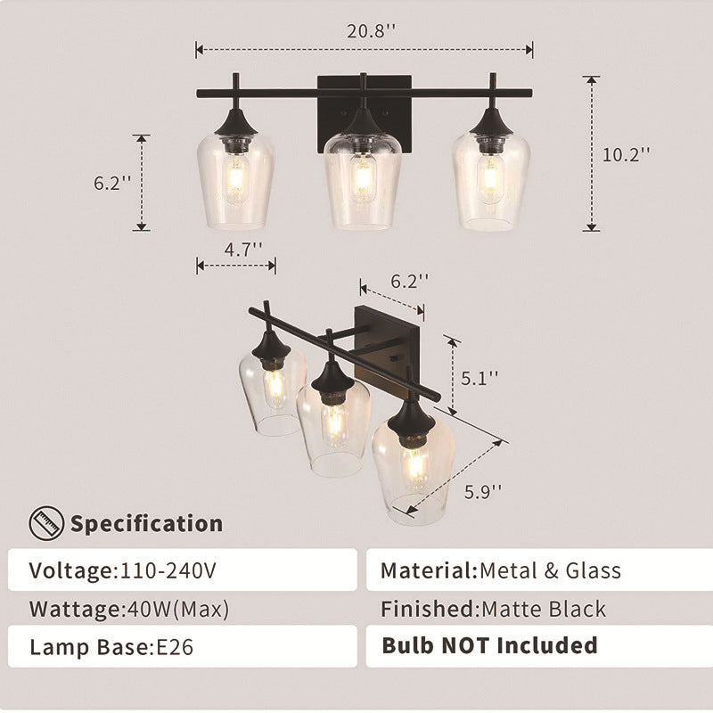 Transparente Glasbecherform Eitelkeitsspiegel Lichter Industriestil Eitelkeitsvorrichtungen für Badezimmer