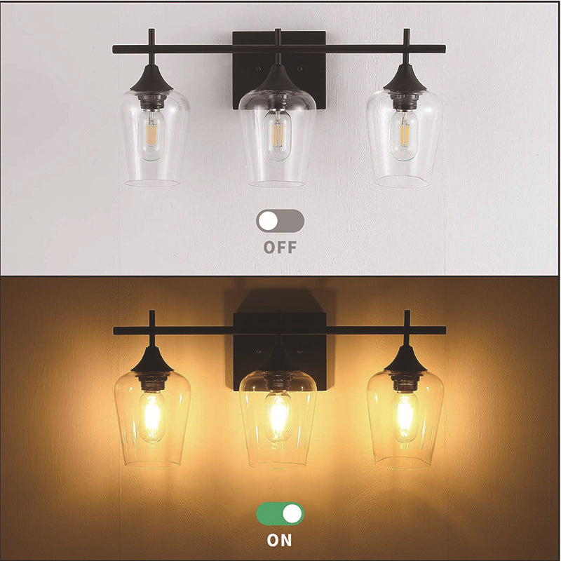 Transparente Glasbecherform Eitelkeitsspiegel Lichter Industriestil Eitelkeitsvorrichtungen für Badezimmer