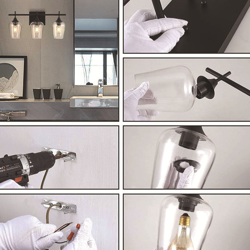 Transparente Glasbecherform Eitelkeitsspiegel Lichter Industriestil Eitelkeitsvorrichtungen für Badezimmer