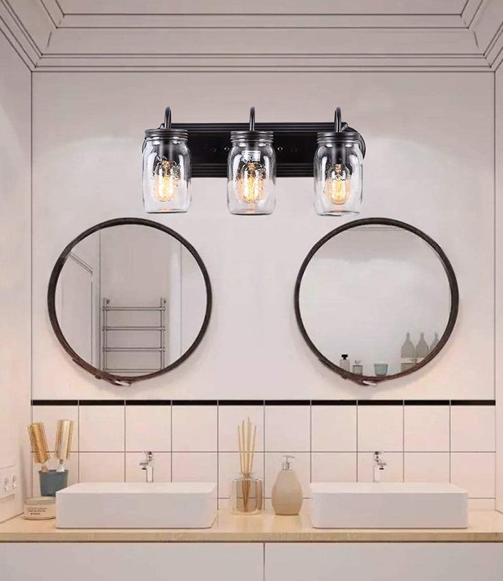 Canning Jar Shape Vanity Wall Light Fixtures 3 Heads Metal Bathroom Vanity Sconces