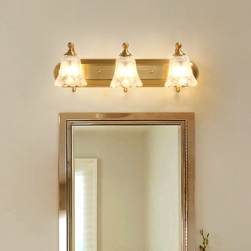 Bathroom Decoration Wall Light Sconce Brass Armed Wall Mounted Mirror Front in Ribbed Glass Shade