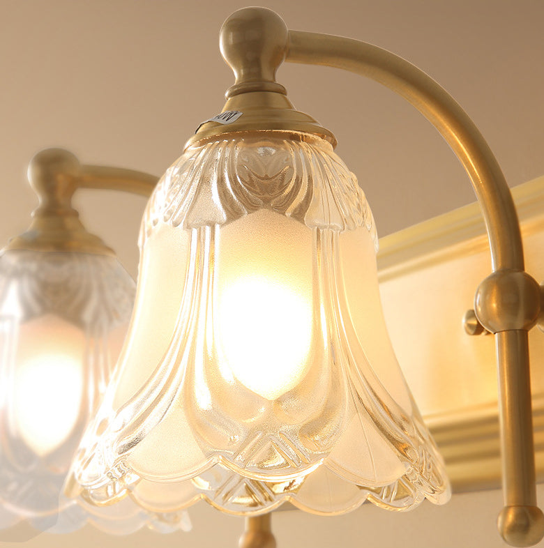 Bathroom Decoration Wall Light Sconce Brass Armed Wall Mounted Mirror Front in Ribbed Glass Shade